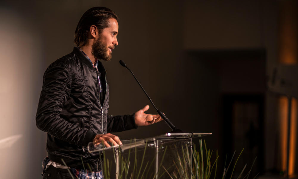 Jared Leto giving remarks