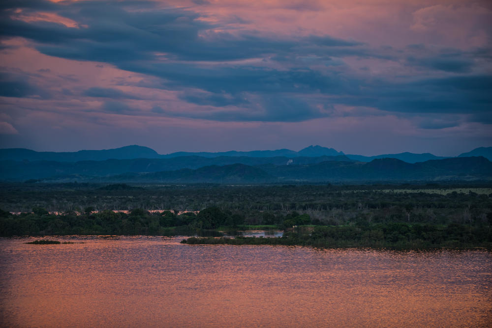 Sunset on the Orinoco River in Colombia.