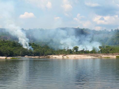 Fire along the banks of the Orinoco River