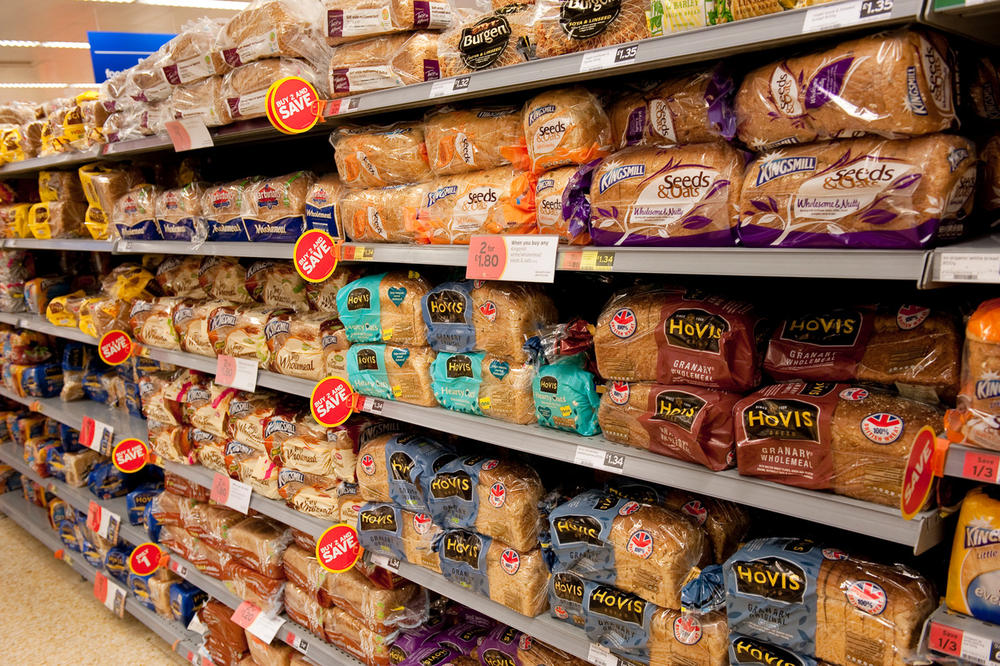 Breads in a supermarket aisle