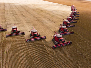 Mass soybean harvesting at a farm in Brazil