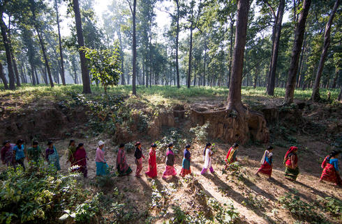 Women walk in Nepal forest