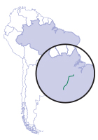 Map of South America pointing Tapajos River in relation to it