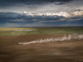 A tractor in a field