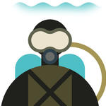 Vector graphic of a scuba diver from the chest up