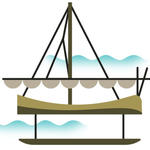 Vector illustration of a boat representing the Federation of Fisherment Unions of the Ambaro, Ampasindava, Nosy Be, and Tsimipaika bays in Northern Madagascar.