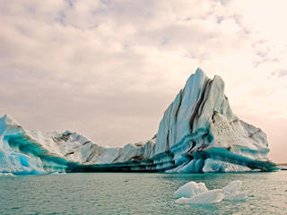 An ice lagoon is seen on a melting glacier in, Jokulsarlon, Iceland