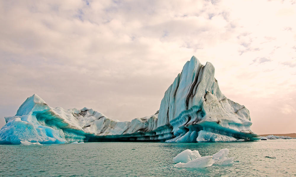 An ice lagoon is seen on a melting glacier in, Jokulsarlon, Iceland