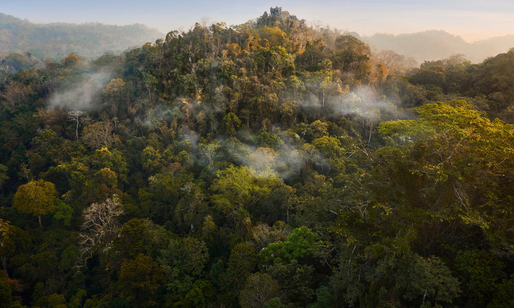 Aerial landscape of Thung Yai-Huai Kha Khaeng Wildlife Sanctuary in Thailand