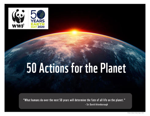 50 Actions for the Planet Earth Day Guide Cover - Image of sunlight eclipsing planet Earth