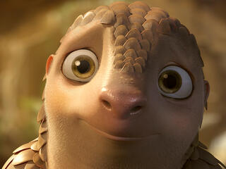 Cartoon character Lin the Pangolin pleading at the camera to help him.