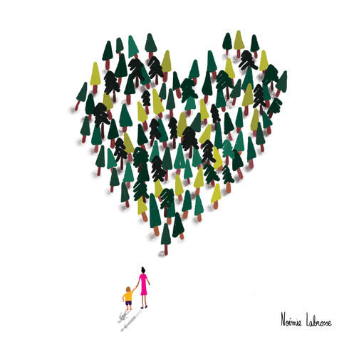 Illustration of trees making the shape of a heart