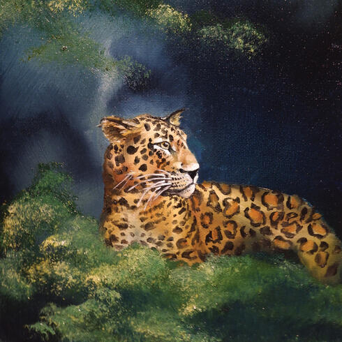 Painting of jaguar at night