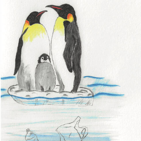 Drawing of penguin family