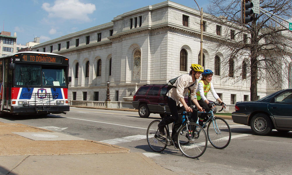 Commuter bikers and bus